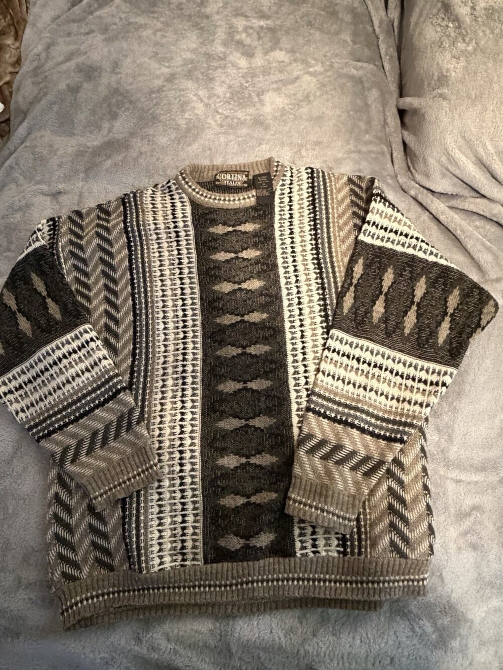 Cortina Italia Men’s XL Wool Blend Geometric Sweater Made in Italy